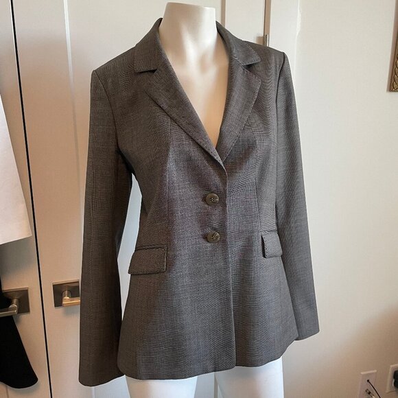 classiques entier 2 Button Notch Collar 100% Virgin Wool Blazer Tan Brn Sz 8 - Picture 1 of 13